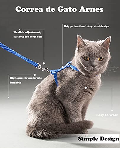 Guanyj 2 Pcs Correa de Gato Arnes Arnés Ajustable Correa para Gatos Gato Ajustable Antiescape Seguridad Arnés para Gato Nylon, para Mascotas Pequeño y Gatito Caminata Al Aire Libre (Azul y Negro)