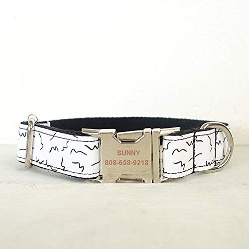 Gulunmun Collar de Perro Ajustable Personalizado Durable Nylon Grabado Libre Nombre de identificación Patrón de mármol Blanco Regalo de Lujo Collar de Perro-Collar_Leash_Set_L