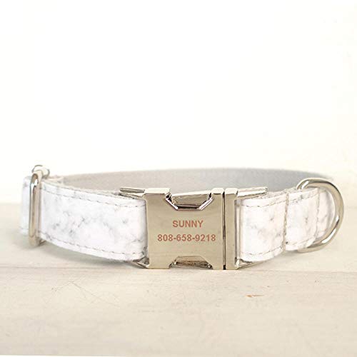 Gulunmun Collar de Perro Ajustable Personalizado Durable Nylon Grabado Libre Nombre de identificación Patrón de mármol Blanco Regalo de Lujo Collar de Perro-Collar_Leash_Set_L