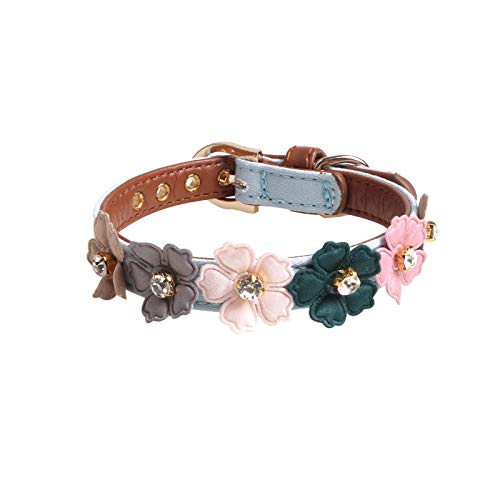 Gulunmun Collares Básicos 4 Colores Cute Flower Cat Collar Bling Rhinestone Collar para Perros Collar De Cuero para Mascotas para Gatos Pequeños 1 3 * 34Cm / 1 3 * 42Cm@White_1.3X42Cm