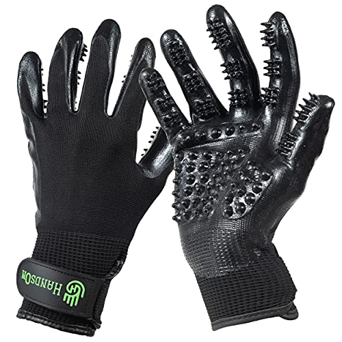 H HANDSON Guantes de Aseo para Mascotas - Guantes para Quitar el Pelo, bañarse y Quitar el Pelo - Cepillo Suave para Gatos, Perros y Caballos (Negro, Mediano)