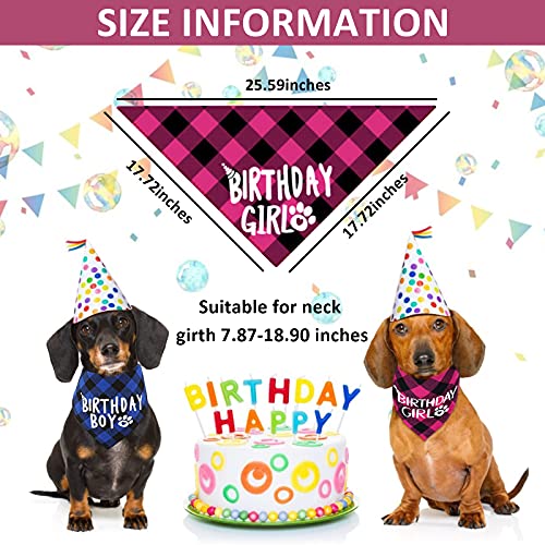 HACRAHO Bandana de Perro A Cuadros, 2 Paquete de Baberos Triangulares A Cuadros Bufanda Cumpleaños Niño Niña Cumpleaños Bufanda Triangular para Mascotas, Rosa Roja Y Azul