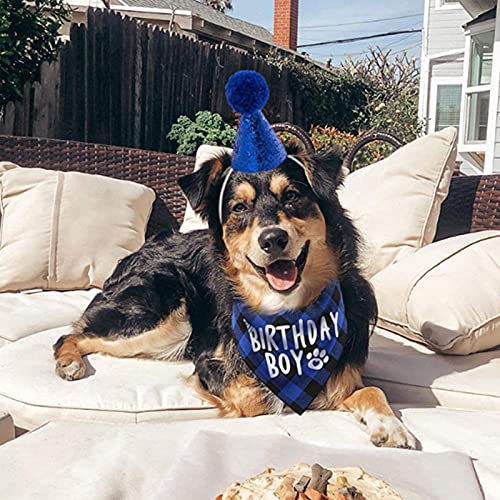 HACRAHO Bandana de Perro A Cuadros, 2 Paquete de Baberos Triangulares A Cuadros Bufanda Cumpleaños Niño Niña Cumpleaños Bufanda Triangular para Mascotas, Rosa Roja Y Azul