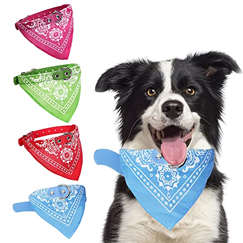 HACRAHO Bandanas de cuello para perro, 4 piezas, con correa ajustable, lavable para perros pequeños y medianos, rojo, verde, rojo rosa, azul cielo, M