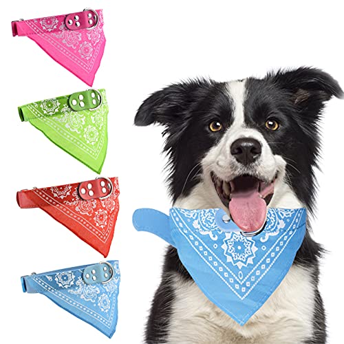 HACRAHO Bandanas de cuello para perro, 4 piezas, cuello de bufanda de perro triangular con correa ajustable para perros medianos y grandes, rojo, verde, rojo rosa, azul cielo, L