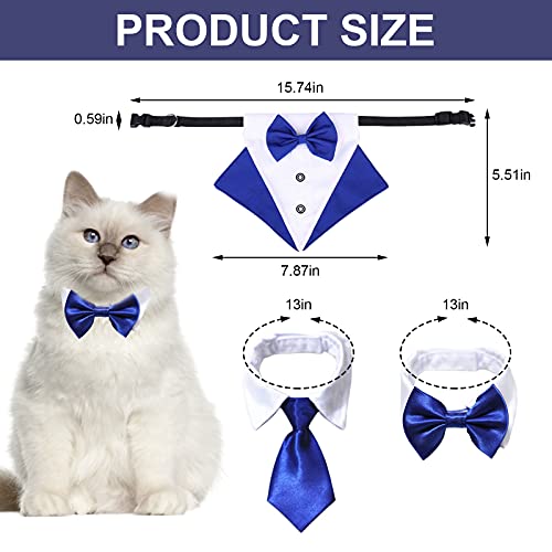 HACRAHO Juego de 3 bandanas formales de esmoquin para perro, para boda, para perro, corbata, cuello ajustable, accesorios formales para perros pequeños y medianos, color azul