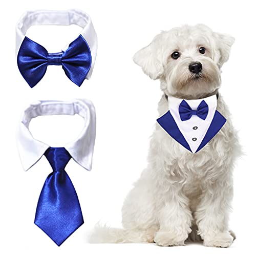 HACRAHO Juego de 3 bandanas formales de esmoquin para perro, para boda, para perro, corbata, cuello ajustable, accesorios formales para perros pequeños y medianos, color azul