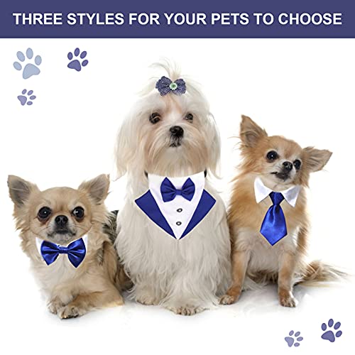 HACRAHO Juego de 3 bandanas formales de esmoquin para perro, para boda, para perro, corbata, cuello ajustable, accesorios formales para perros pequeños y medianos, color azul