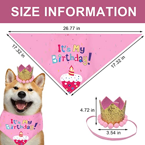 HACRAHO Juego de Sombrero Y Bandana de Cumpleaños para Perros, 2 Bufanda Triangular de Cumpleaños para Perros con Sombrero de Cono de Lentejuelas de Estrellas para Perros Y Gatos, Rosa