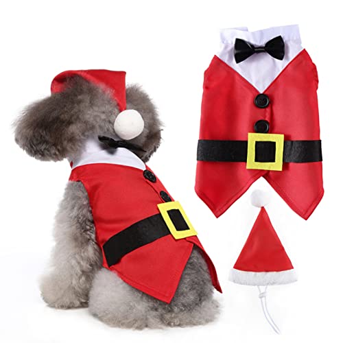 HACRAHO Traje de Navidad para mascotas, 2 piezas de traje de Papá Noel para perros y gatos pequeños, S