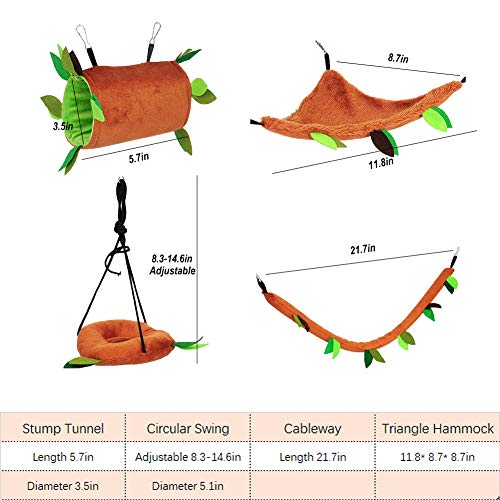 Hamster Hamaca para animales pequeños en la selva, cama cálida, casa jaula, nido, accesorios, diseño de bosque, jaula, juguetes, hojas, túnel y columpio para Sugar Glider Ardilla Juegos (5 unidades)