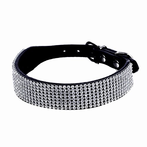 Haoyueer Collar de perro con diamantes de imitación de imitación de piel de ante con diamantes de imitación de diamantes de imitación para mascotas pequeños y gatos (M, negro)