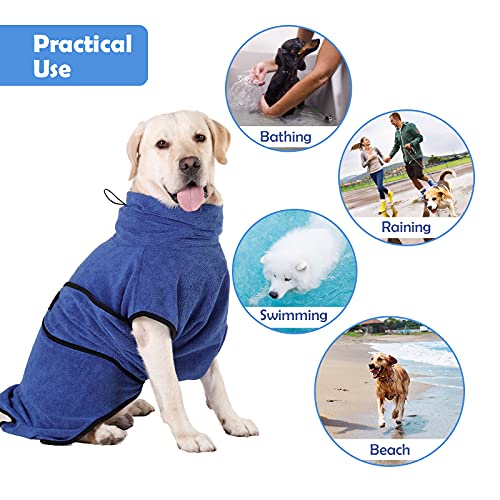 HAPPY HACHI Albornoz para Perros Microfibra Absorbente, Toallas Secadores Rápido para Perros Pequeños Grandes, Baño Gatos Lavable Pijamas para Mascotas(L Azul)