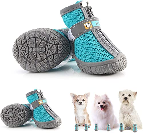 Havenfly 4 Piezas Botas de Perro Protector de Pata,Zapatos para Perros Transpirables para Pequeños Perros Medianos con Correas Reflectantes,Botas de Senderismo Antideslizante Cachorro