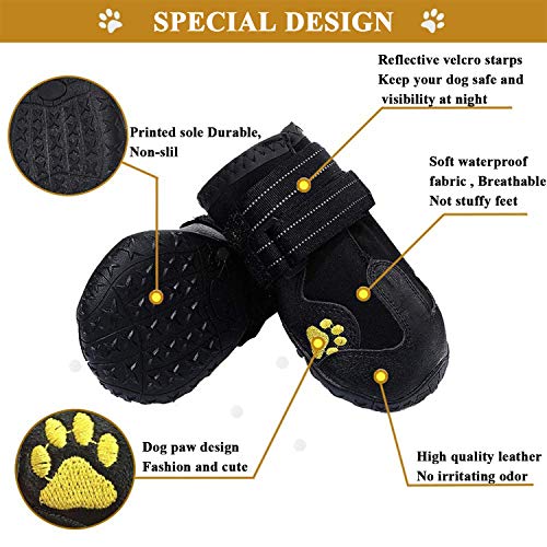 Havenfly Botas para Perros de 4 Piezas,Zapatos Impermeables para Perros con Correas Ajustables Reflectantes para Perros medianos y Grandes