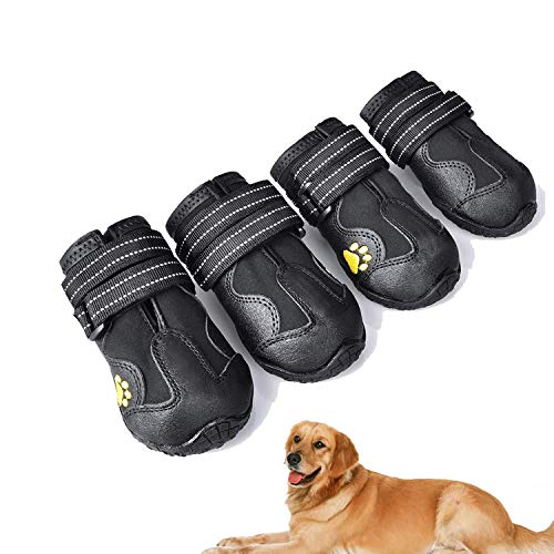 Havenfly Botas para Perros de 4 Piezas,Zapatos Impermeables para Perros con Correas Ajustables Reflectantes para Perros medianos y Grandes