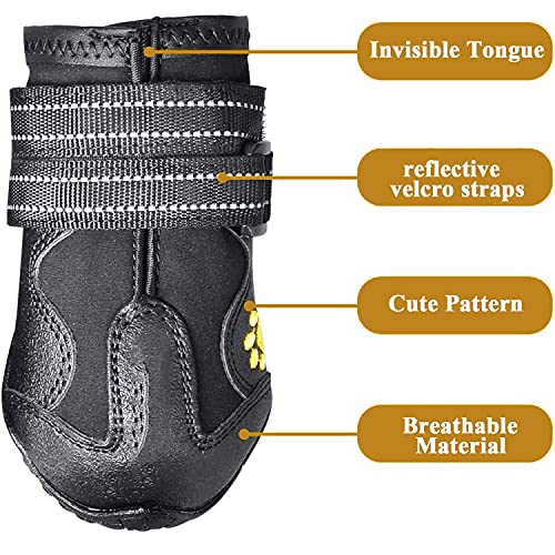 Havenfly Botas para Perros de 4 Piezas,Zapatos Impermeables para Perros con Correas Ajustables Reflectantes para Perros medianos y Grandes