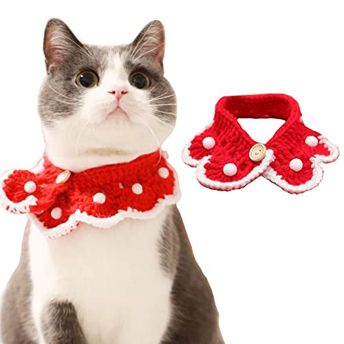 HDGFYTOR Bufanda de Navidad para Mascotas Bufanda con Pompones Tejido de Punto Bufanda para Mascotas Gato Disfraces Bufanda de Papá Noel Adecuado para Perro, Gato, Cachorro y Gatito(Size:30-35CN)