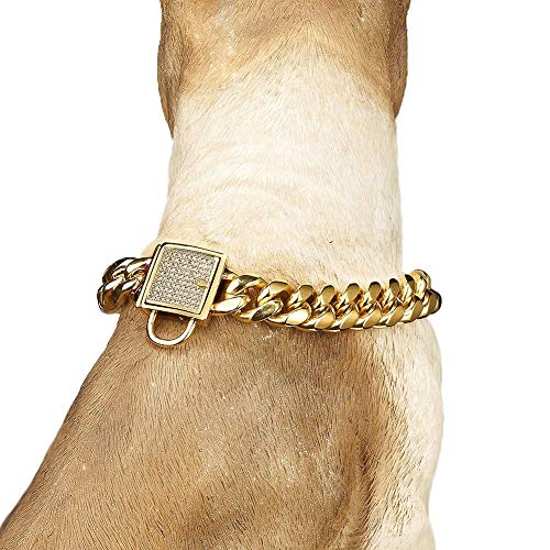 Heavy Duty estrangulador collar de cadena cubana Chew Prueba collar de perro de acero inoxidable collar de cadena, collar del perro de oro collar de cadena para perros grandes Pequeño Mediano,20in