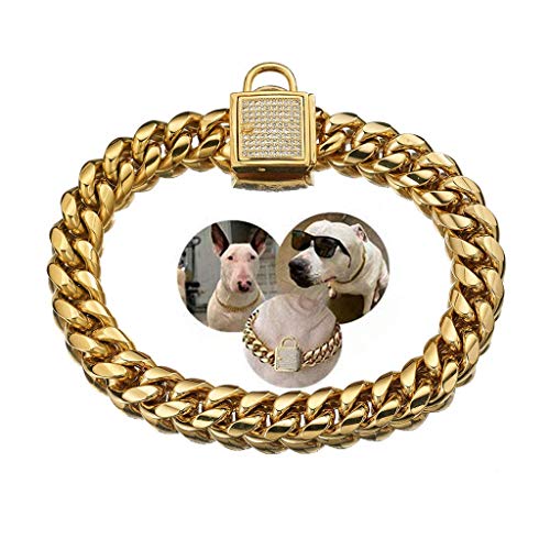 Heavy Duty estrangulador collar de cadena cubana Chew Prueba collar de perro de acero inoxidable collar de cadena, collar del perro de oro collar de cadena para perros grandes Pequeño Mediano,20in