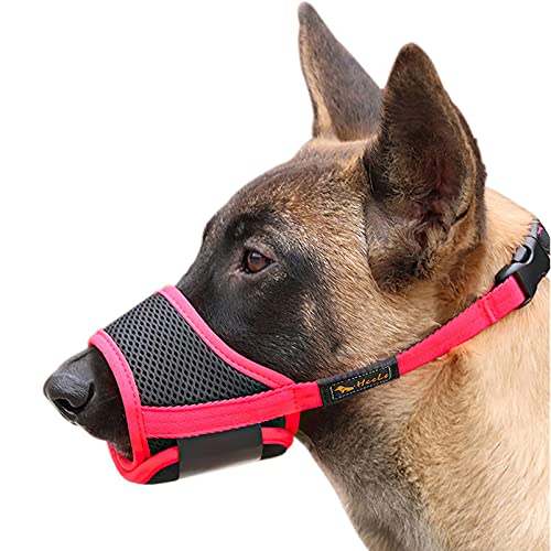 HEELE Bozal para Perros Bozal Perro Anti-Mordedor Fit Bozal para Perros Malla Transpirable con Forma de Boca para Perros, Negro-Rojo, XS