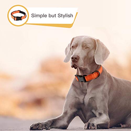 HEELE Collar Perro, Collar Nylon Reflectante Neopreno Forrado Ajustable para Perro Grande, Naranja, L