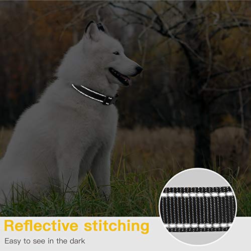 HEELE Collar Perro, Collar Nylon Reflectante Neopreno Forrado Ajustable para Perro Grande, Naranja, L