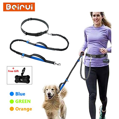 HFDDF Ropa De Cama, para Correr Caminando Caminando Nylon Manos Libres Bungee Perro Correa Reflectante Ajustable Dual Mango Mascota Potencia con Bolsa De Basura Libre,Azul