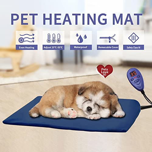 HGML Almohadilla Térmica para Mascotas, Colchoneta Redonda con Calefacción Interiores, Colchoneta Impermeable Calefacción Perros, Funda Lavable Tubo Antimordedura, Mascot Blue