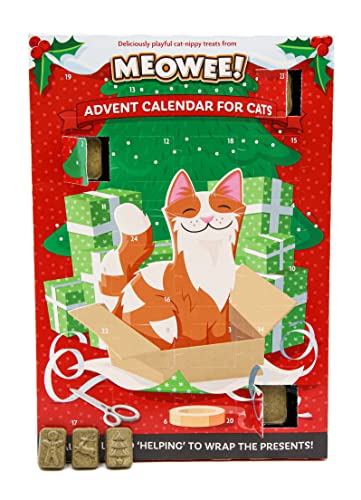 HiCollections Calendario de Adviento para gatos 2021 - Meowee! Fiesta de Navidad con golosinas para hierba gatera 72 g