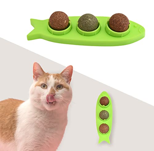 Hicollie Bola de hierba gatera, bola de pared, juguete para gatos, comestible, bolas de golosinas, snack, natural, saludable, giratoria, para gatitos, jugar, masticar y limpiar (verde)