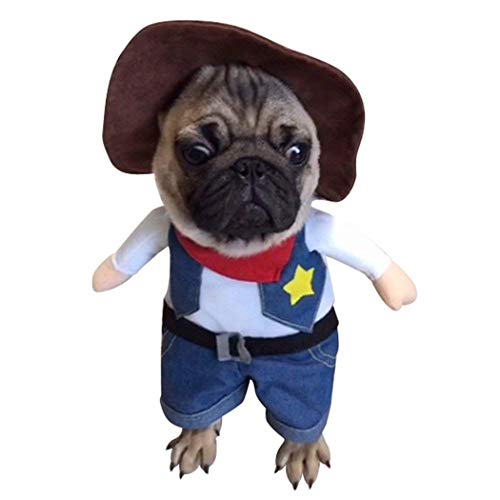 Hillento Traje del Perro con el Sombrero de Vaquero, Vaquero Disfraces de Halloween para Gatos y Perros, Cosplay Uniforme Vaquero Oeste con Sombrero