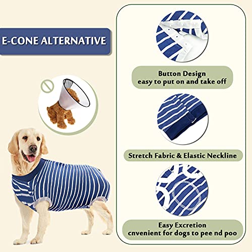 Hipet Traje de recuperación quirúrgica para perros para heridas abdominales o enfermedades de la piel, mono para la cirugía E-Collar y Cono Alternativa (XS, Rayas Azul)