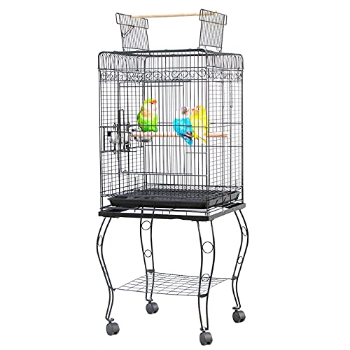 hkwshop Jaula para Mascota 57"Pájaro Pájaro Pájaro para Pájaro Parakeet Cause con Perches de Madera 2 Estación de Varilla y Cúpulas de Alimentos de Acero Sin Cantas Jaula para Pájaros