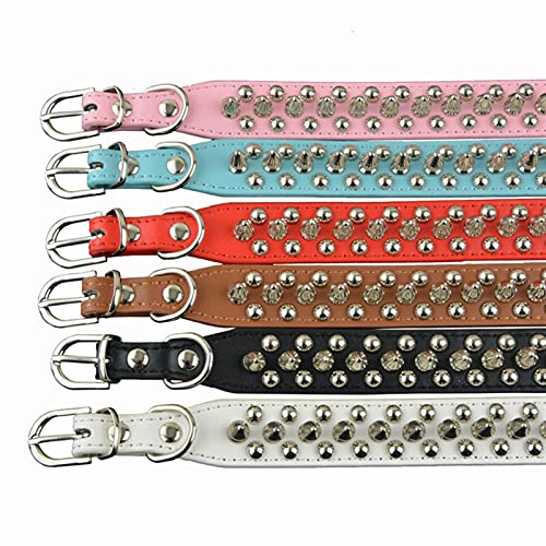 HMGANG Collar de Perro con Tachuelas 2,5 cm Ancho Collares Mascotas Espiga Redonda Tachonada pequeña Masculina Media Perro Cachorro Collar Collar (Color : Brown, Size : L)