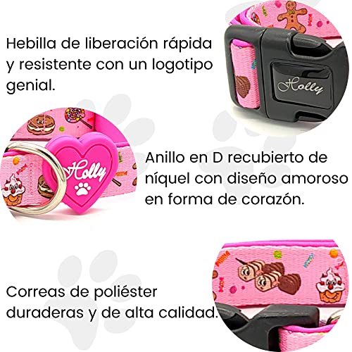 Holly Mascotas Collar de Perro Acolchado, Suave Acogedor, Collar Transpirable para Perros pequeños/medianos/Grandes, Collares Ligeros de Entrenamiento al Aire Libre Hechos en España Color Rosa.