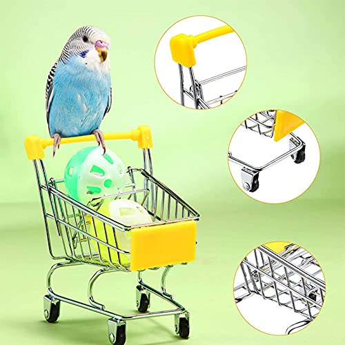 Holzsammlung 4 Pcs Juguetes para Pajaros Periquitos Juguetes Interactivos para Pajaros Entrenamiento de Inteligencia Juguetes Juguetes de Forrajeo, con Mini Carrito de Compras