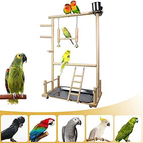 Holzsammlung Percha para Loros de Madera, Portátil Aves Juego Stand Parque Infantil Gimnasio Juego Juguetes Ejercicio Plataforma de Formación Corralito para Pájaros Trepador para Pequeños Periquitos