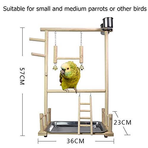 Holzsammlung Percha para Loros de Madera, Portátil Aves Juego Stand Parque Infantil Gimnasio Juego Juguetes Ejercicio Plataforma de Formación Corralito para Pájaros Trepador para Pequeños Periquitos