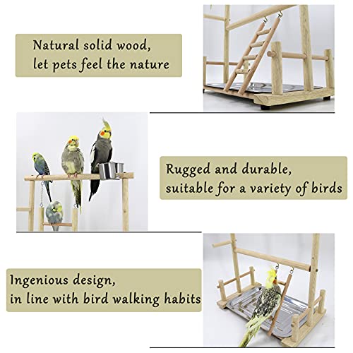 Holzsammlung Percha para Loros de Madera, Portátil Aves Juego Stand Parque Infantil Gimnasio Juego Juguetes Ejercicio Plataforma de Formación Corralito para Pájaros Trepador para Pequeños Periquitos