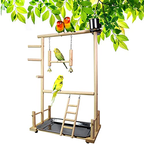 Holzsammlung Percha para Loros de Madera, Portátil Aves Juego Stand Parque Infantil Gimnasio Juego Juguetes Ejercicio Plataforma de Formación Corralito para Pájaros Trepador para Pequeños Periquitos