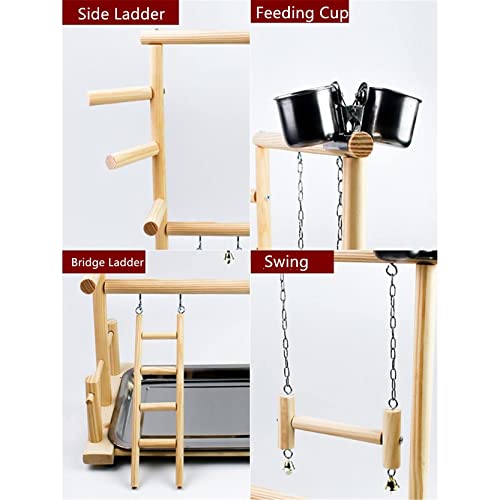 Holzsammlung Percha para Loros de Madera, Portátil Aves Juego Stand Parque Infantil Gimnasio Juego Juguetes Ejercicio Plataforma de Formación Corralito para Pájaros Trepador para Pequeños Periquitos