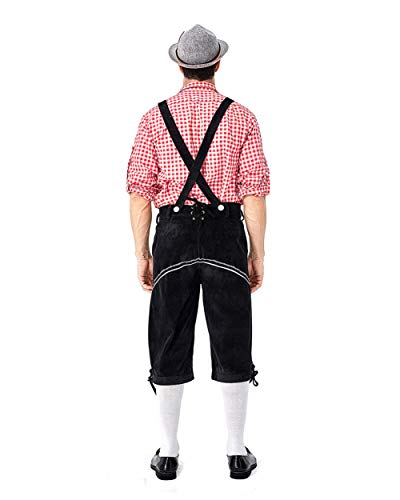 HONGBI Disfraz de bávaro alemán Lederhosen Cerveza Oktoberfest ,Rojo Shirts + Negro Dungarees,XL