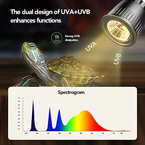 Honpal Luz LED de reptil, lámpara solar UVA + UVB para tortugas de anfibio, dragones barbudos, camaleón, lagartija y serpiente. (5 W)