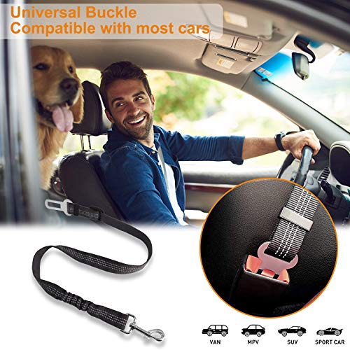 HONZUEN Ajustable Universal Cinturón de Seguridad de Coche para Perros, 2 Mascotas Arnés del Cinturón Coche con Arnés de Alambre Elástico y Fuerte Mosquetón, Pet Seat Belt para Perros y Gatos(Negro)