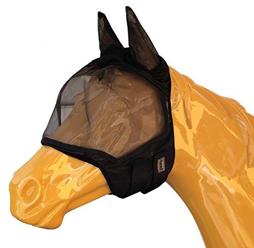 Horses, Máscara Anti Moscas para Caballo, Modelo Soft Pro Mask, Fabricada en Nylon y Algodón con Orejeras, Ligera y Transpirable, Talla M, L, XL, Color Negro (L)