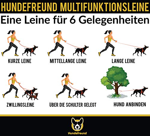 Hundefreund Correa multifunción (6 en 1) ajustable larga 3 m reflectante con 3 anillos para perros medianos y grandes.