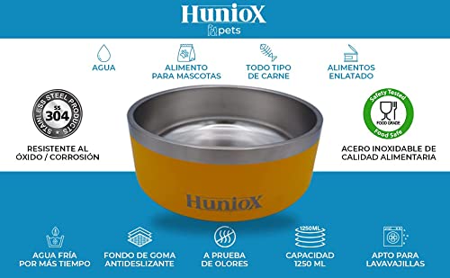 Huniox Comedero Perro y Gato de Doble Pared en Acero Inoxidable 304, sin BPA. Bebedero Perro y Gato Antideslizante. Cuenco Perro y Gato para Comida y Agua con Capacidad de 1,25 litros (Kilimanjaro)