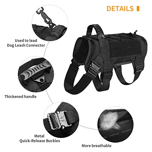 HUNTVP Chaleco Táctico para Perros Molle 1000D Nylon Militar Ajustable para Perros Medianos Grandes Caza Al Aire Libre Senderismo Entrenamiento, Negro-L