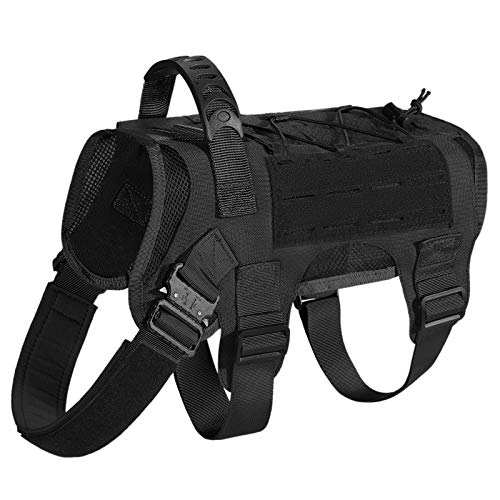 HUNTVP Chaleco Táctico para Perros Molle 1000D Nylon Militar Ajustable para Perros Medianos Grandes Caza Al Aire Libre Senderismo Entrenamiento, Negro-L